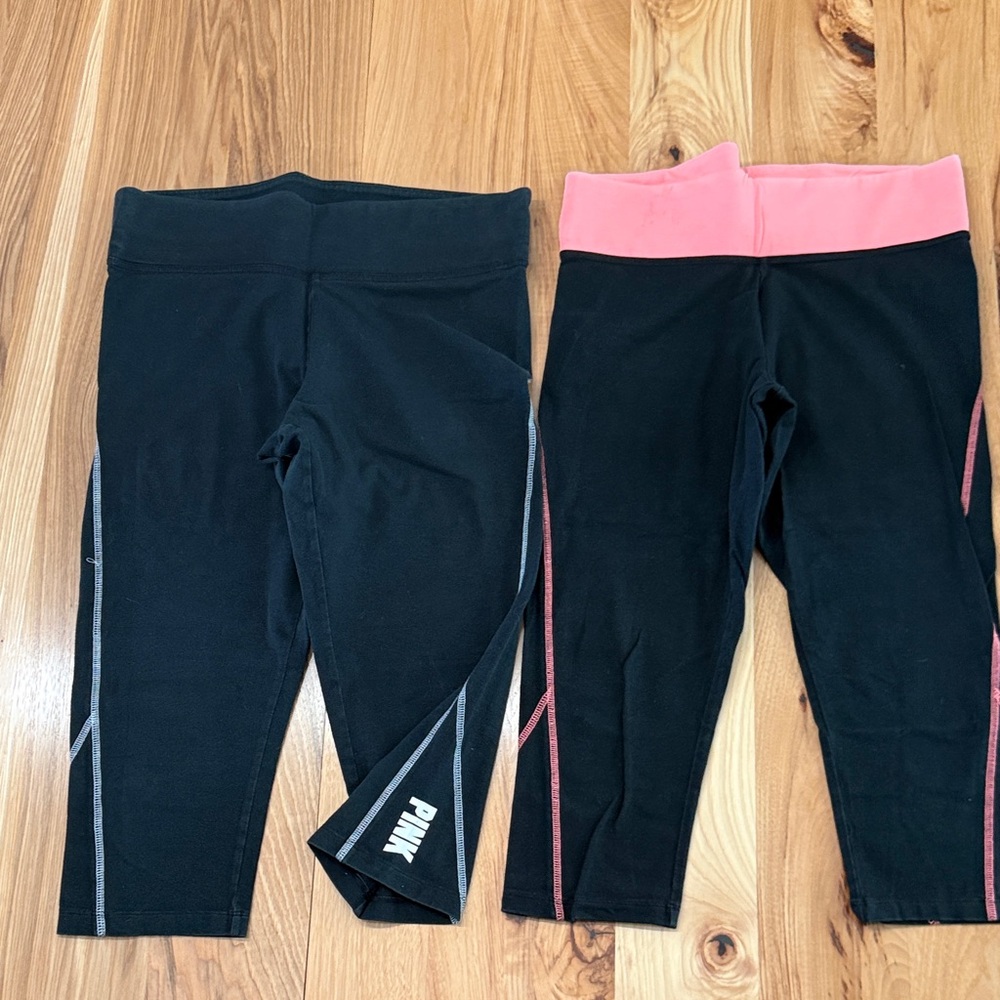 PINK Victoria's Secret Black and Pink Capris leggings workout pants
